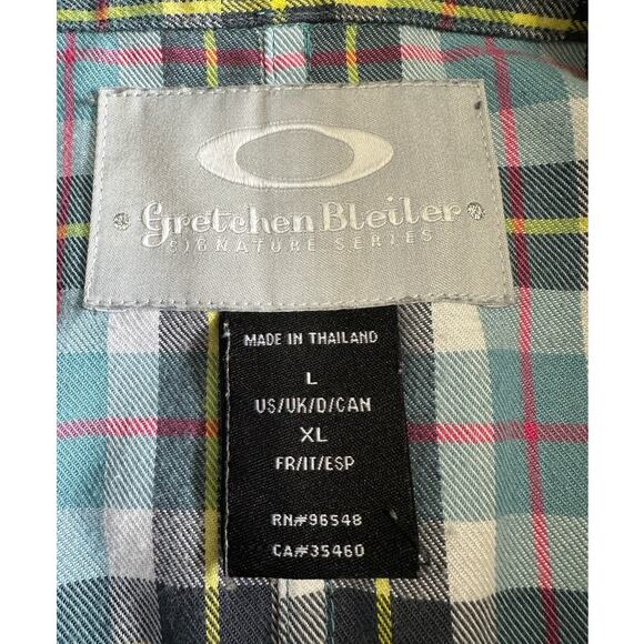 Gretchen Bleiler Oakley Blue Plaid V-Neck Casual Button Down Tunic Size L - Picture 6 of 10